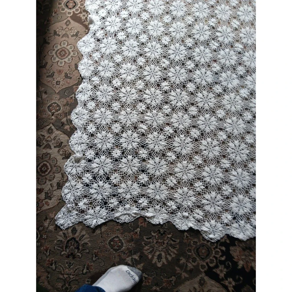 Vtg Hand Crochet Table Cloth  60